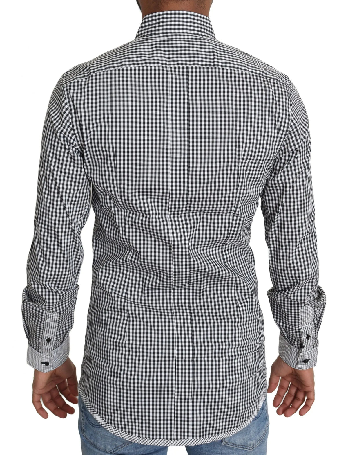 Chemise décontractée dolce & gabbana noire et blanche à carreaux manches longues col classique en coton