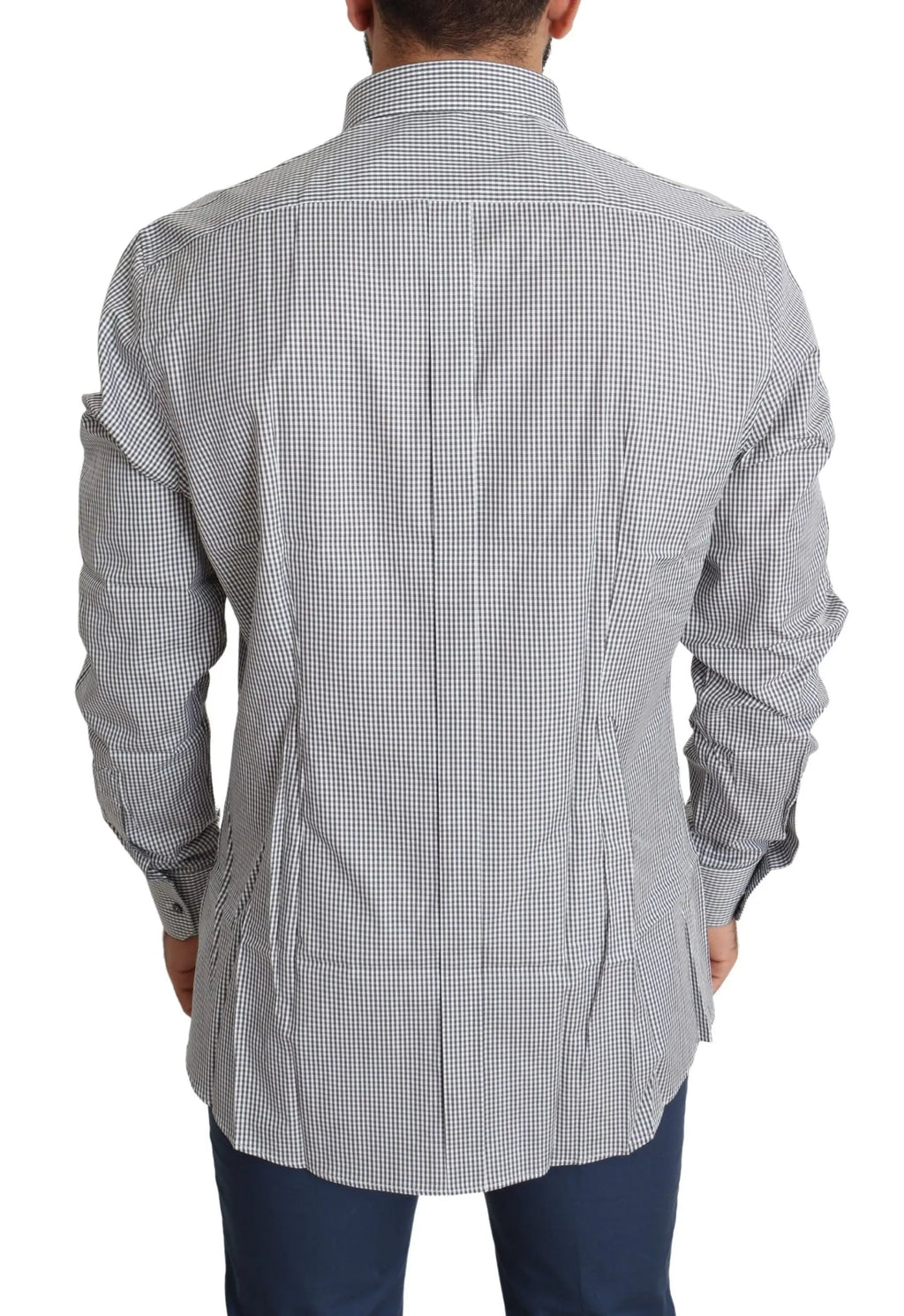 Chemise homme manches longues en coton dolce gabbana à carreaux noirs et blancs avec col classique et poignets boutonnés