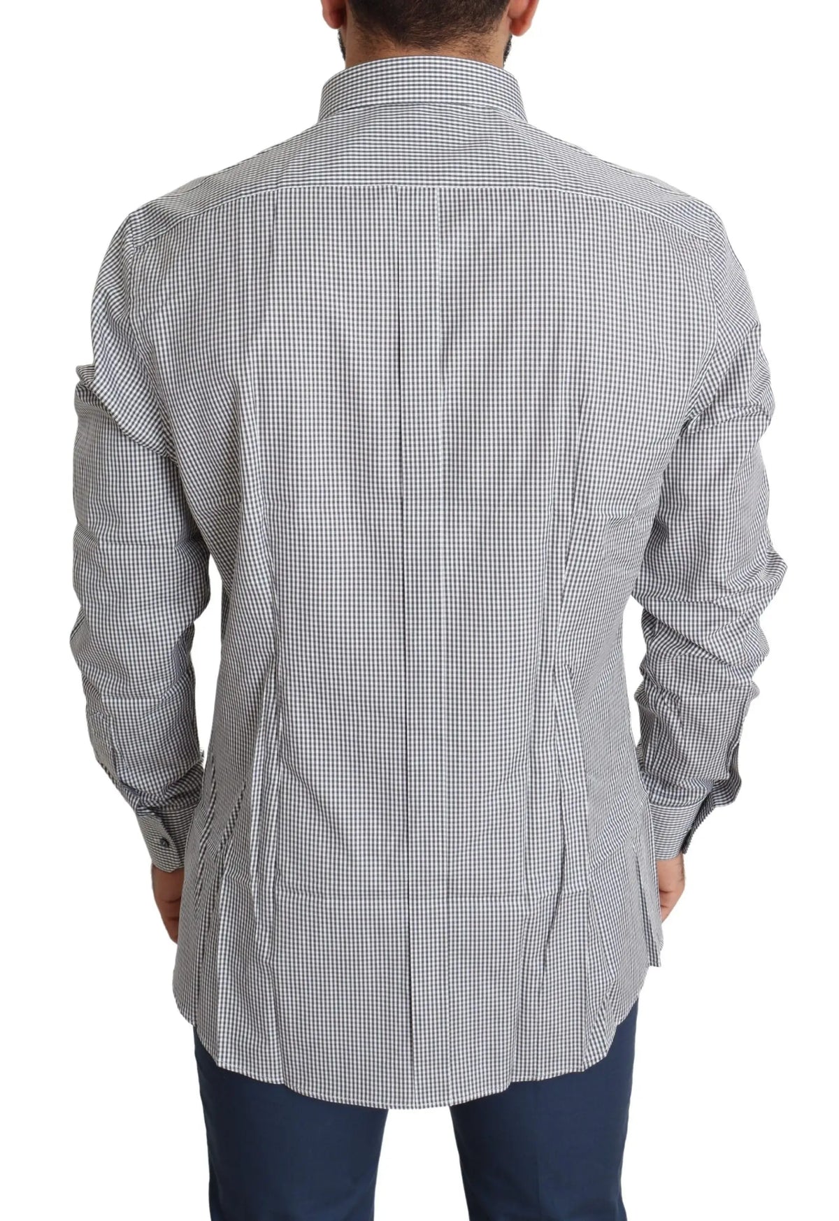 Chemise homme manches longues en coton dolce gabbana à carreaux noirs et blancs avec col classique et poignets boutonnés