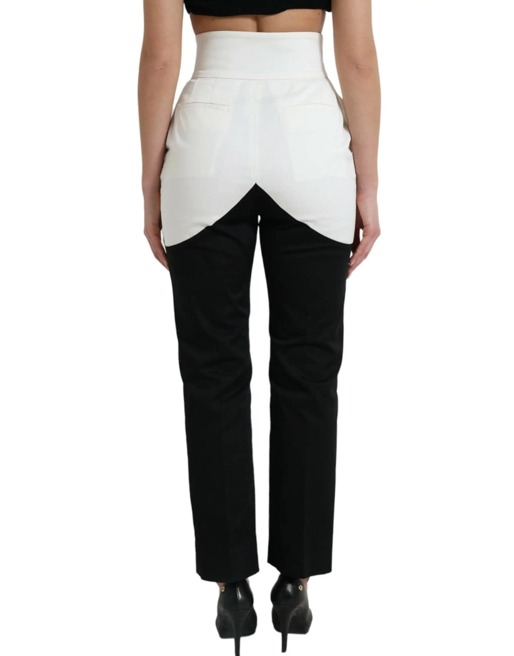 Pantalon droit ajusté dolce gabbana en coton noir avec panneau blanc anguleux au dos et taille haute