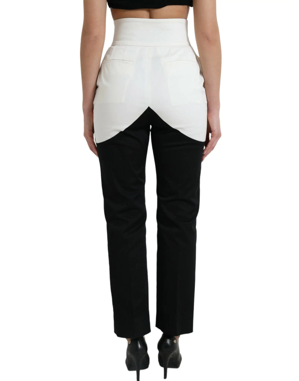 Pantalon droit ajusté dolce gabbana en coton noir avec panneau blanc anguleux au dos et taille haute