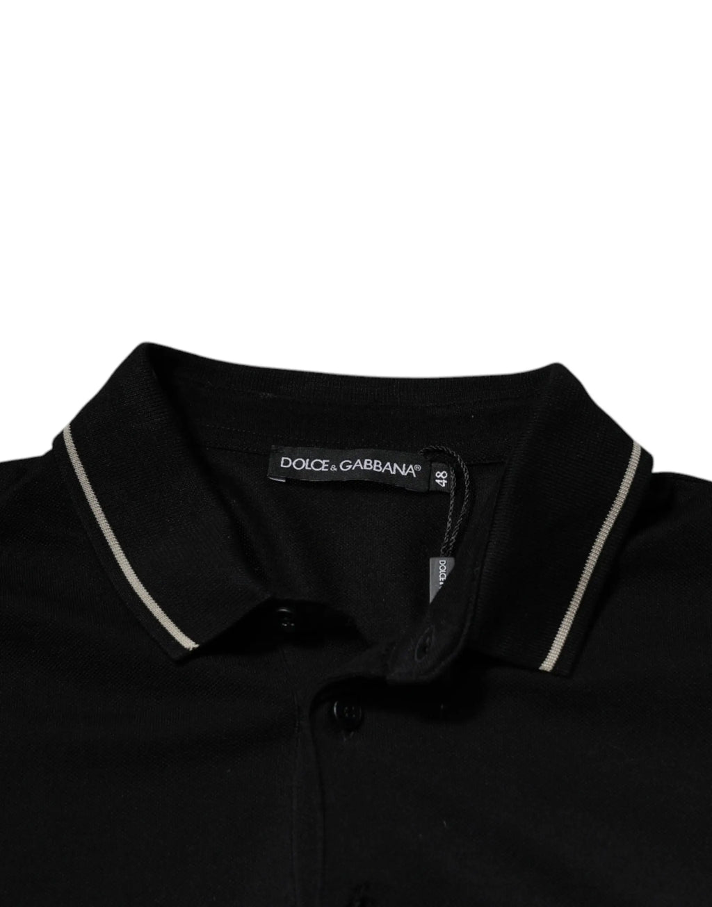 Polo dolce & gabbana noir en coton avec col contrasté blanc manches courtes