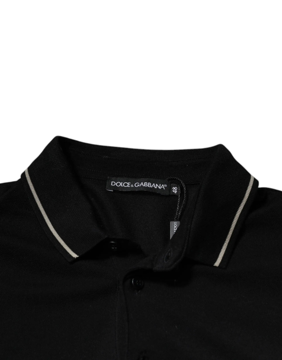 Polo dolce & gabbana noir en coton avec col contrasté blanc manches courtes