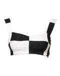 Crop top bustier corset dolce & gabbana noir et blanc en patchwork avec dentelle contrastante et panneaux texturés