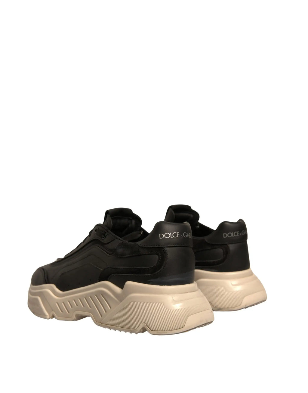 Dolce & gabbana black white daymaster low top sneakers with black and beige chunky glossy upper and textured sole