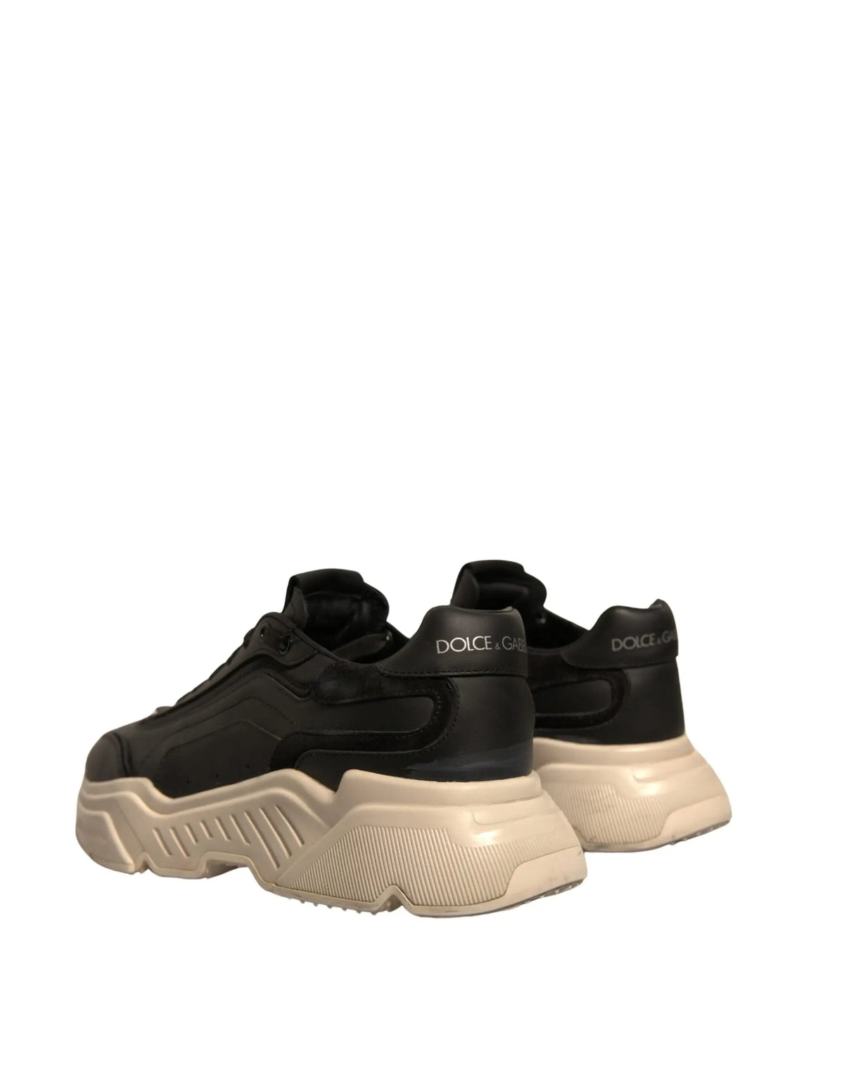 Dolce & gabbana black white daymaster low top sneakers with black and beige chunky glossy upper and textured sole