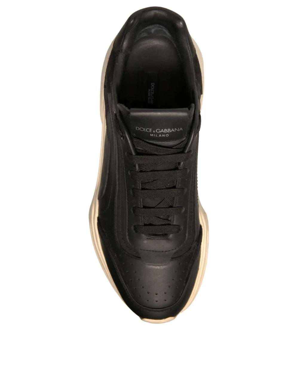 Baskets basses dolce & gabbana daymaster noires en cuir avec semelle contrastante beige et toe box perforée