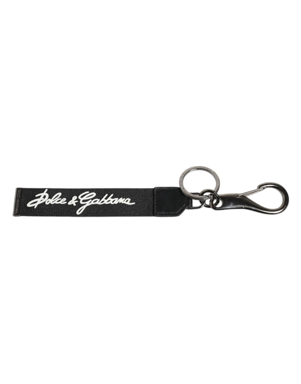 Porte-clés dolce gabbana noir avec logo blanc dg en polyester et fermoir métallique argenté pour homme