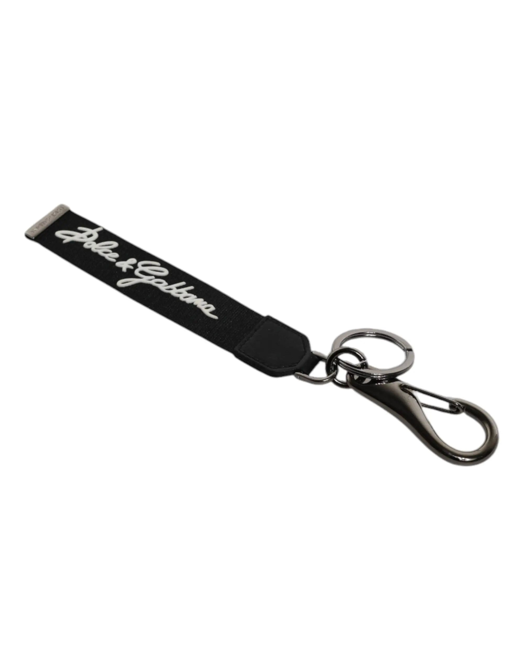 Porte-clés dolce gabbana noir avec logo argent et mousqueton en métal en polyester pour homme