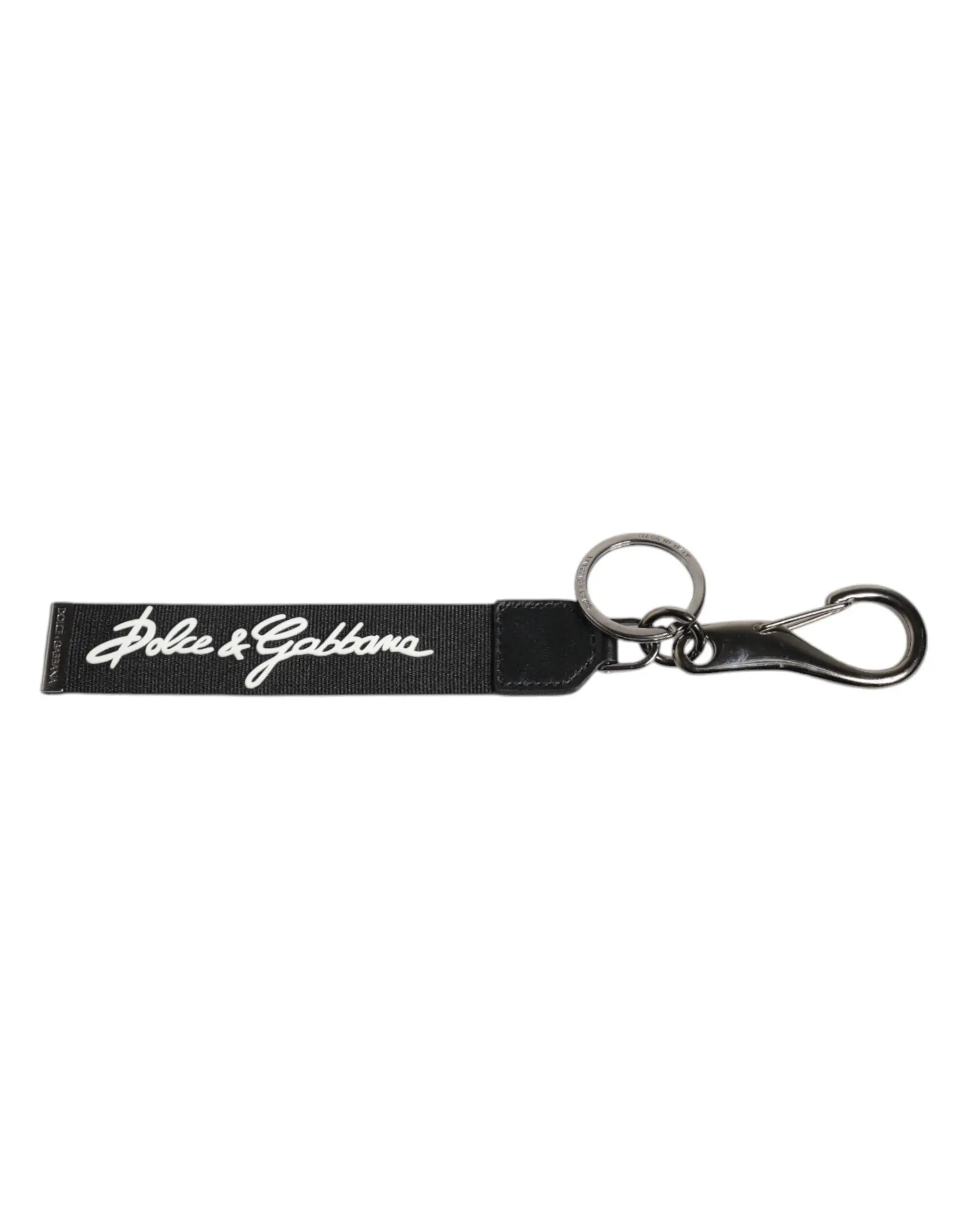Keychain dolce & gabbana noir avec logo blanc dg en polyester et fermoir en métal argenté pour homme