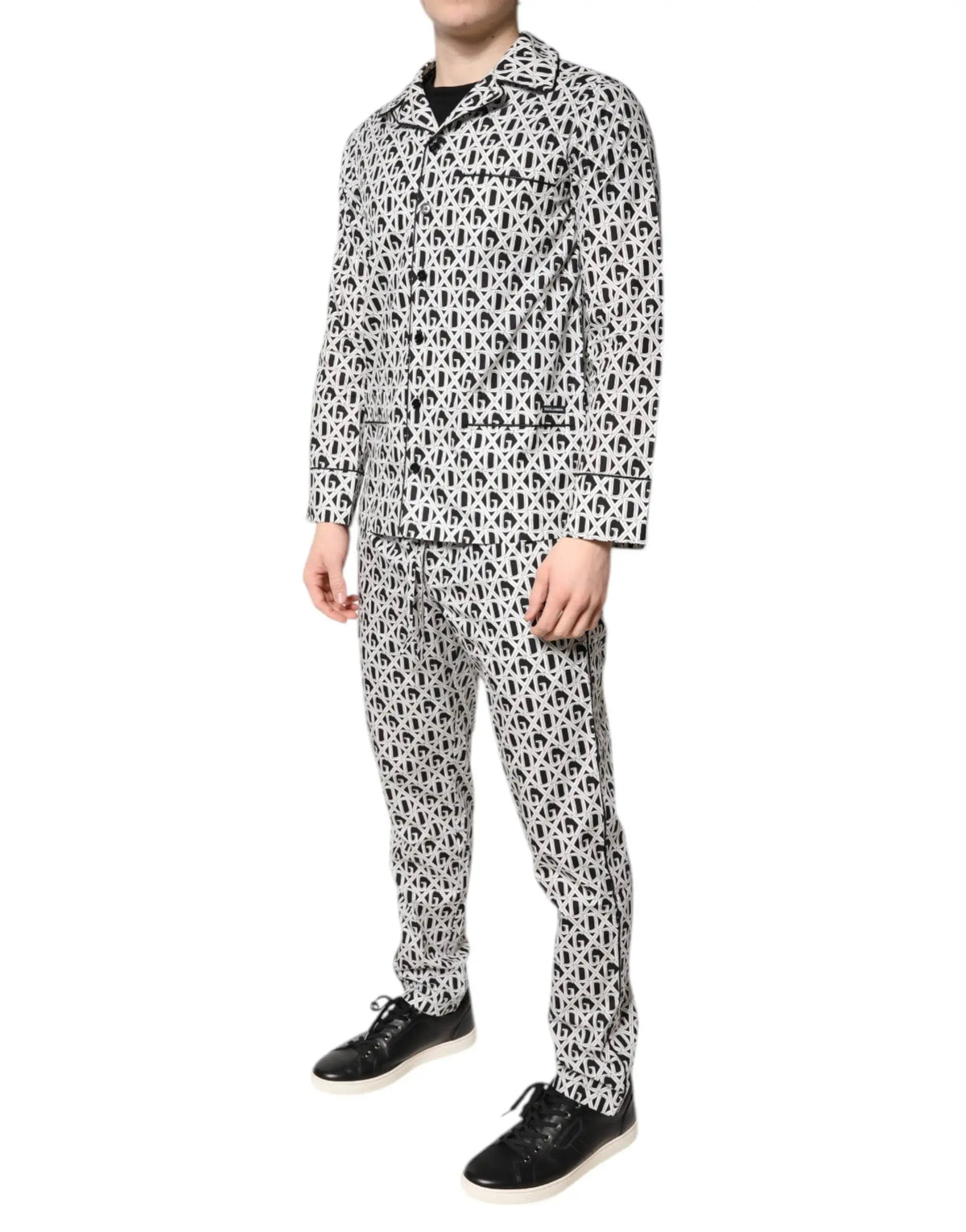 Ensemble de pyjama noir et blanc dolce gabbana en coton avec motif monogramme répété pour dormir