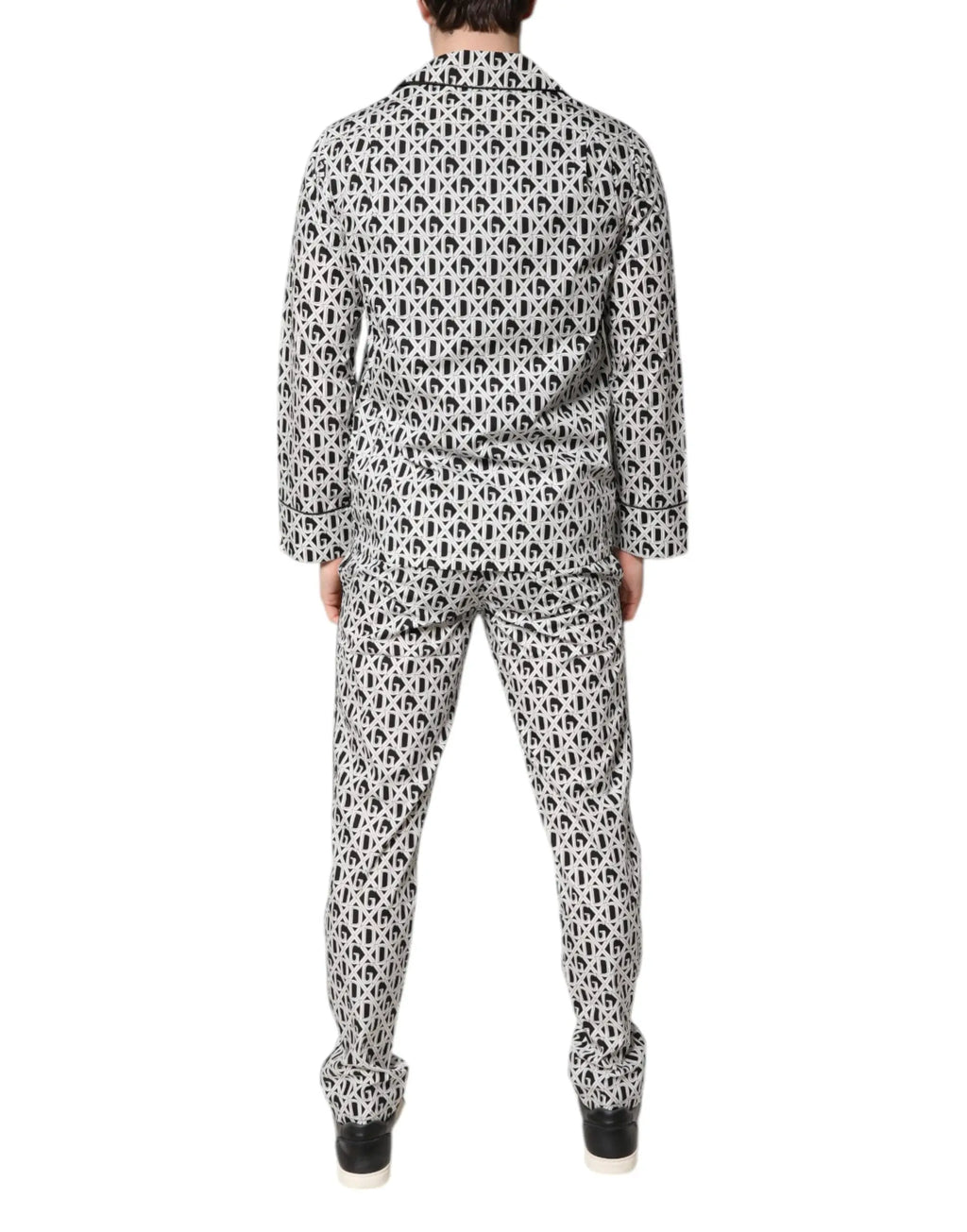 Ensemble de pyjama dolce & gabbana noir et blanc en coton avec un motif monogramme répété pour le sommeil