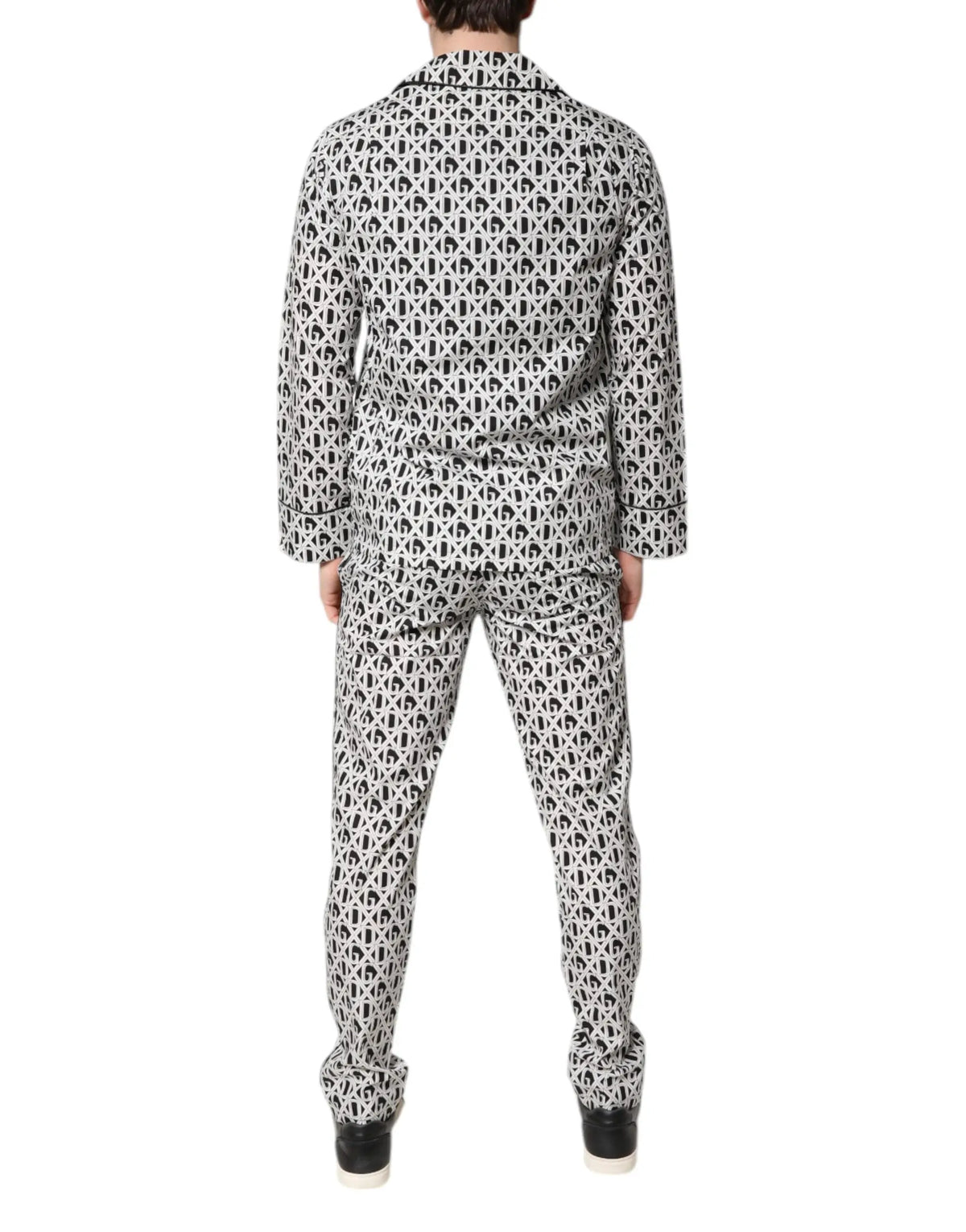 Ensemble de pyjama dolce & gabbana noir et blanc en coton avec un motif monogramme répété pour le sommeil