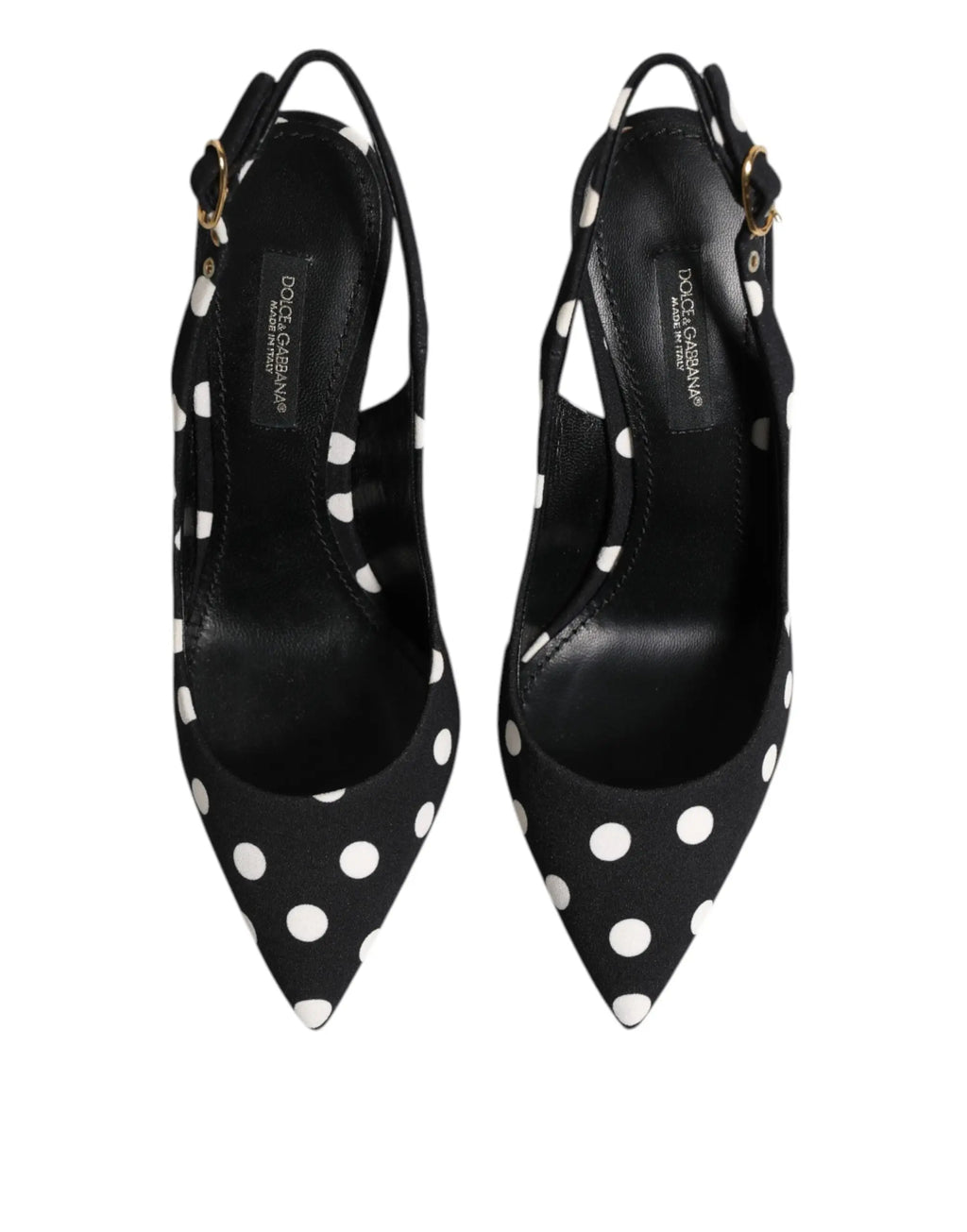 Dolce & gabbana slingback escarpins noirs et blancs à pois en cuir à talon aiguille