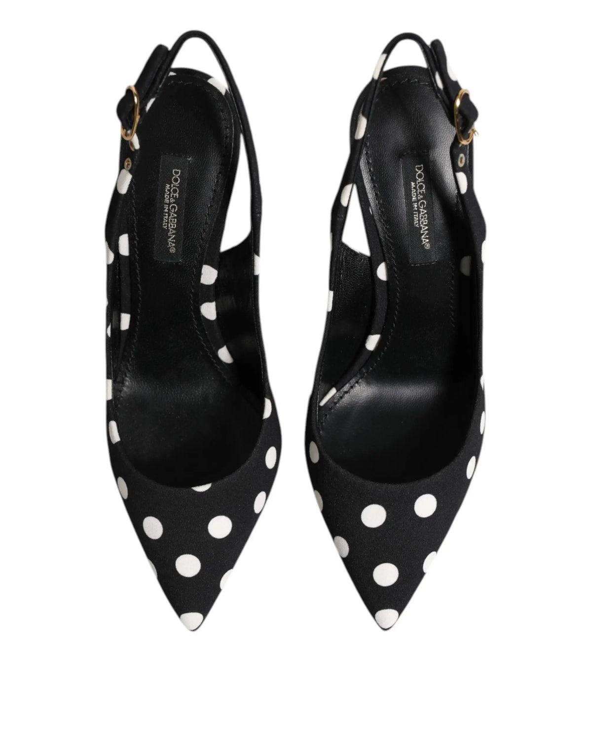 Dolce & gabbana slingback escarpins noirs et blancs à pois en cuir à talon aiguille