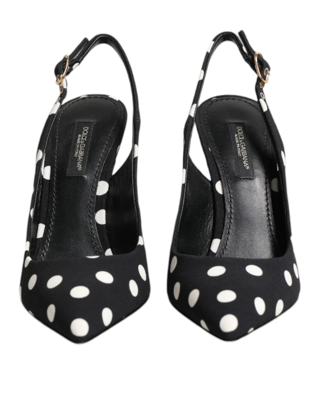 Dolce & gabbana chaussures slingback stilettos noirs et blancs à pois en cuir vue arrière