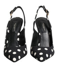Dolce & gabbana chaussures slingback stilettos noirs et blancs à pois en cuir vue arrière