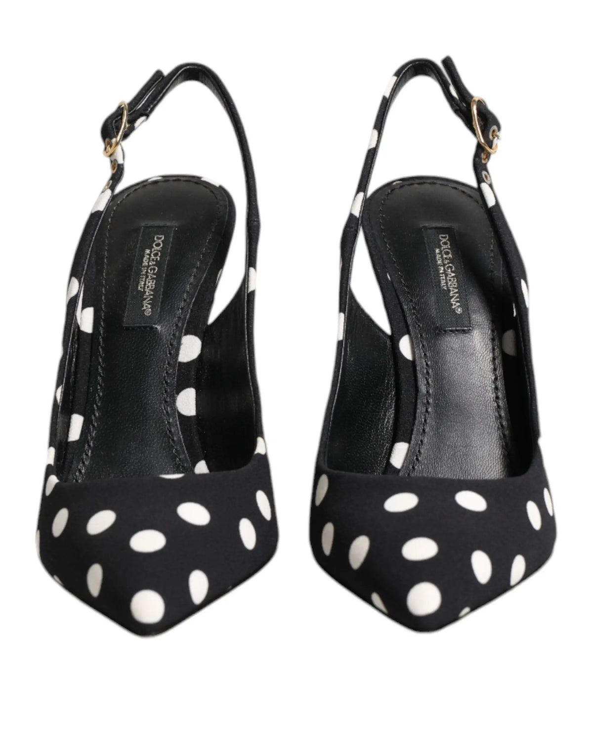 Dolce & gabbana chaussures slingback stilettos noirs et blancs à pois en cuir vue arrière