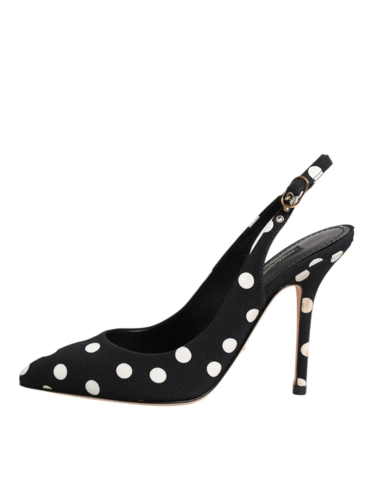 Dolce & gabbana escarpin slingback noir à pois blancs avec boucle dorée en cuir pour femme