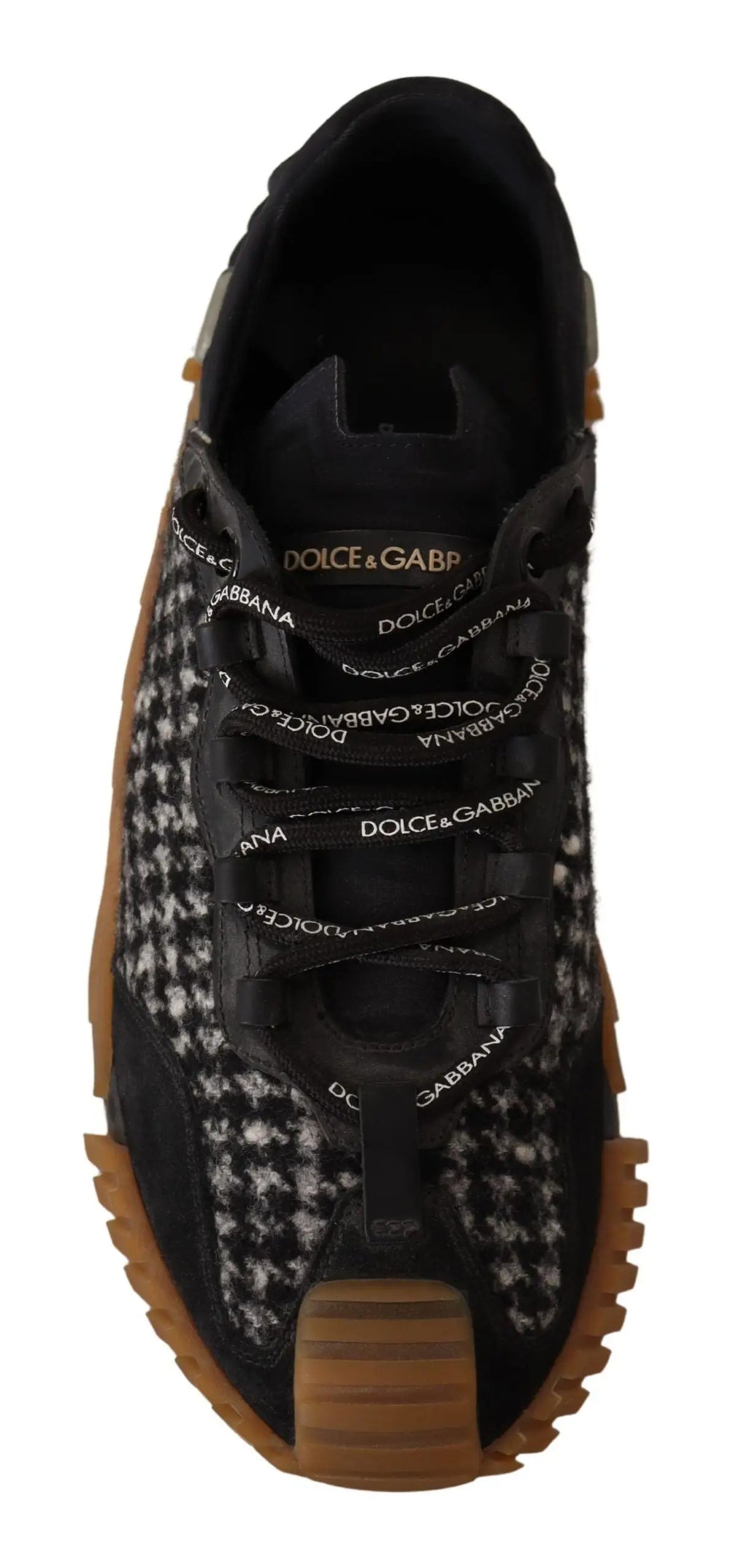 Baskets dolce & gabbana ns1 en tissu noir et blanc à motif pied-de-poule avec semelle en caoutchouc couleur tan