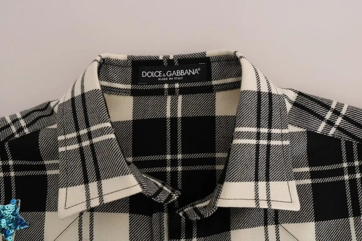 Chemise dolce & gabbana noire et blanche à carreaux avec col classique en coton cristal fairy tale
