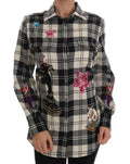 Chemise longue dolce & gabbana noire et crème à carreaux avec étoiles en sequins colorés et broderies féeriques