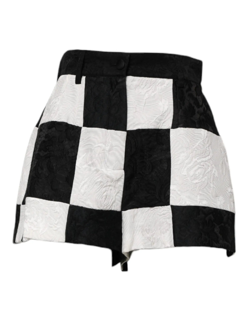 Dolce & gabbana hot pants en brocart floral noir et blanc avec design patchwork texturé en shorts à carreaux