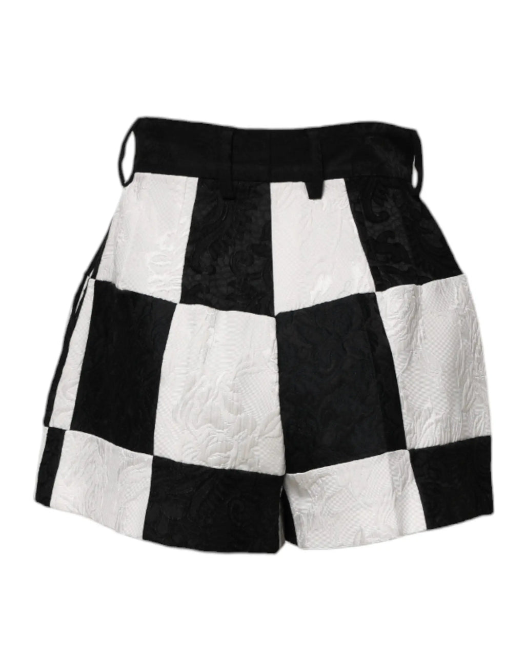 Shorts dolce gabbana noirs et blancs à motif floral brocart avec tissu matelassé texturé