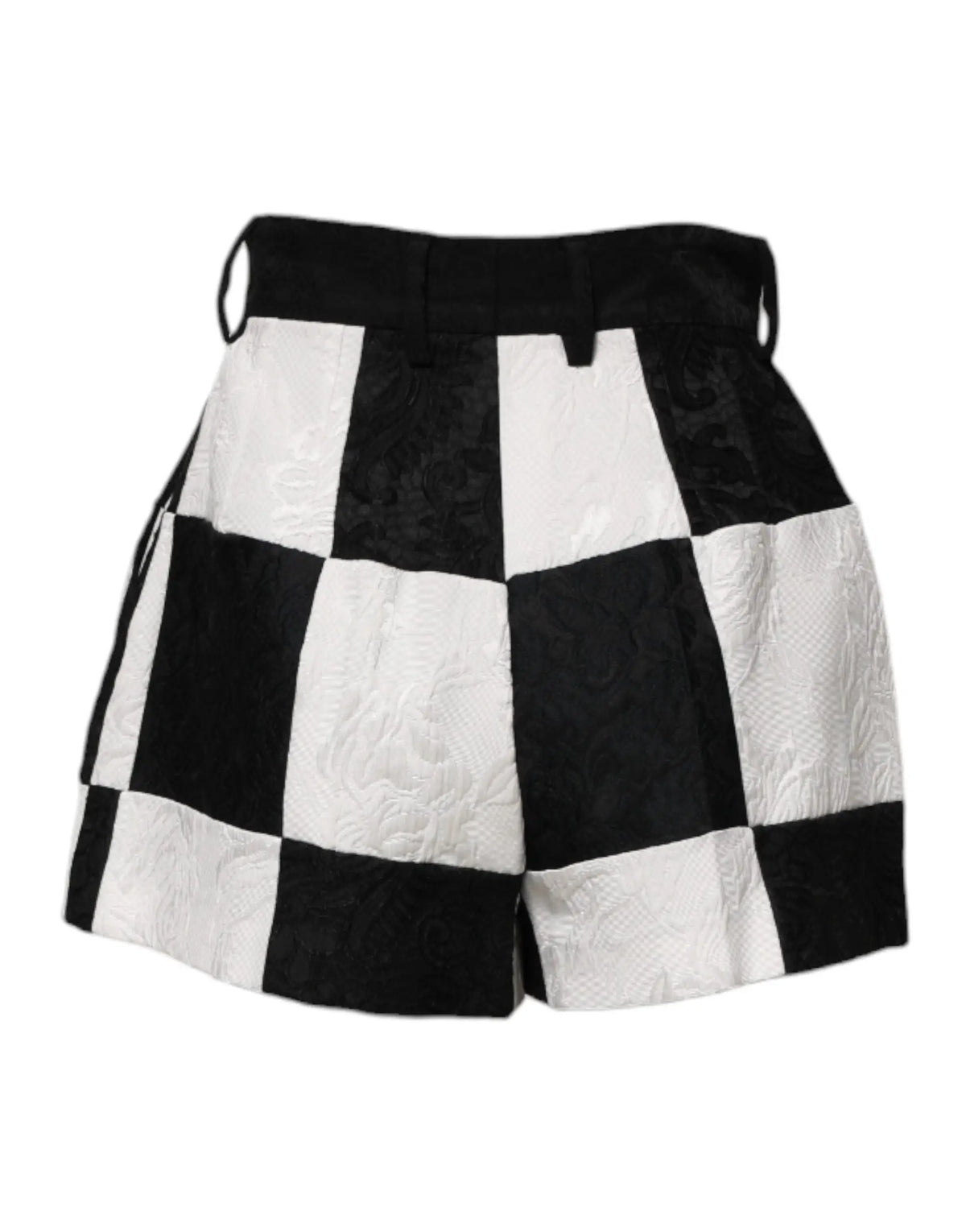 Shorts dolce gabbana noirs et blancs à motif floral brocart avec tissu matelassé texturé