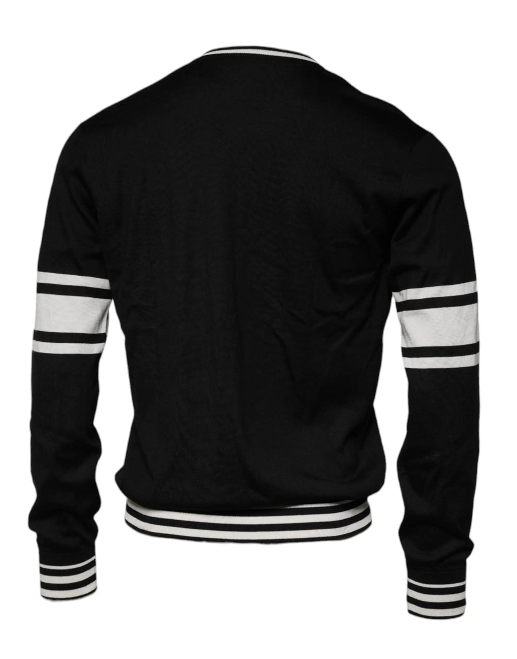 Veste varsity noire dolce & gabbana avec accents blancs en soie et col rond style guitare