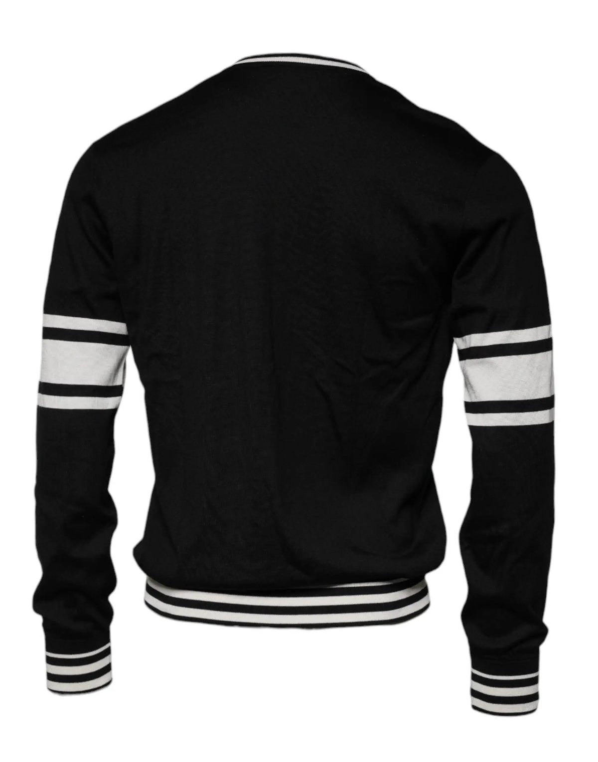 Veste varsity noire dolce & gabbana avec accents blancs en soie et col rond style guitare