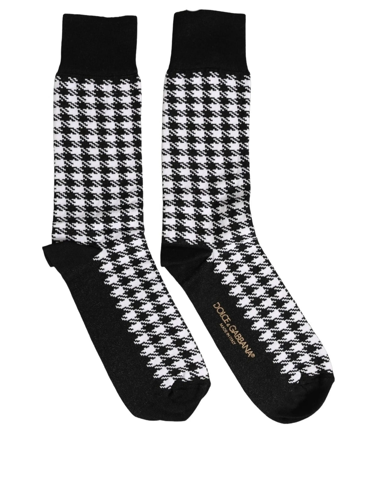 Chaussettes mi-mollet dolce & gabbana noir blanc à motif pied-de-poule avec bords, talons et orteils côtelés noirs