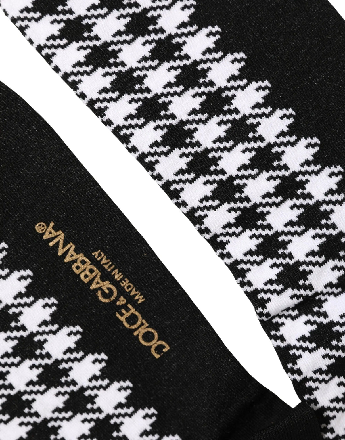 Chaussettes mi-mollet dolce & gabbana en tricot noir et blanc à motif pied-de-poule avec logo doré brodé