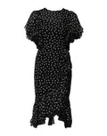 Robe midi noire à pois blancs en chiffon avec manches et ourlet à volants dolce & gabbana