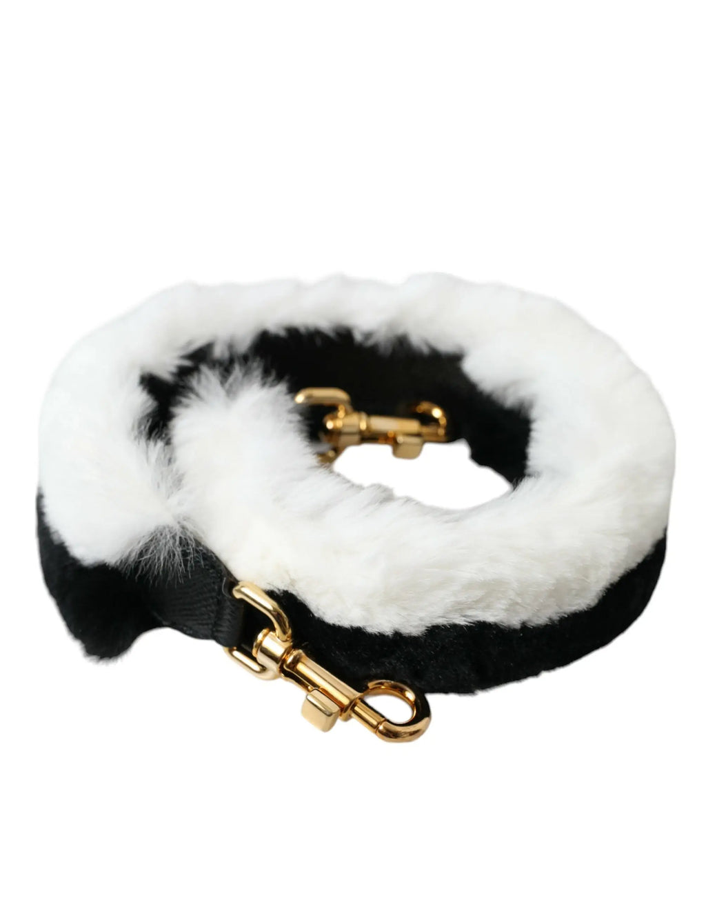Dolce & gabbana black white lapin fur accessory shoulder strap with black and white faux fur and gold-tone metal hardware