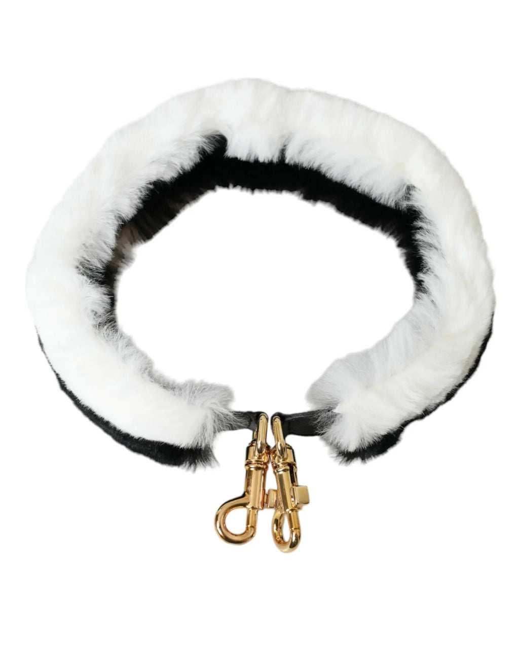 Strap d’épaule dolce & gabbana en fausse fourrure lapin noire et blanche avec fermoirs en métal doré