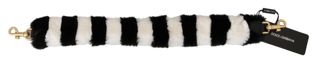 Dolce & gabbana bandoulière daccessoire en fourrure lapin noire et blanche rayée avec hardware doré et étiquette de marque