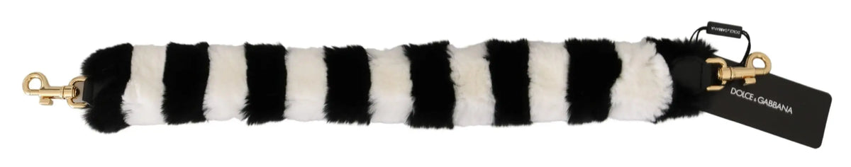 Dolce & gabbana bandoulière daccessoire en fourrure lapin noire et blanche rayée avec hardware doré et étiquette de marque