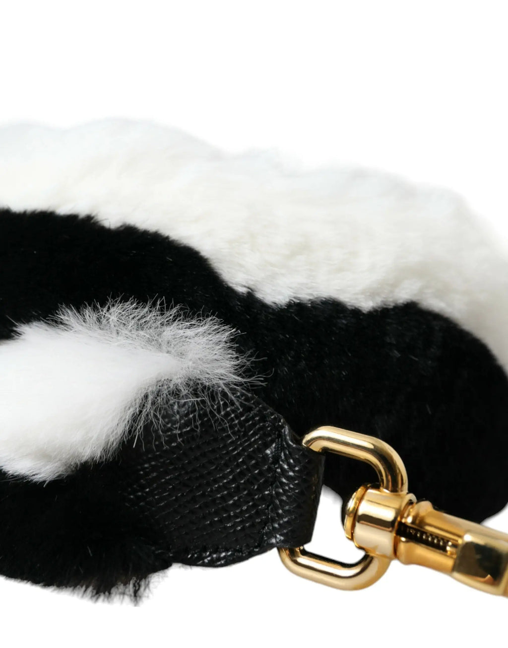 Strap d’épaule dolce & gabbana en fausse fourrure lapin noir et blanc avec fermoir en métal doré