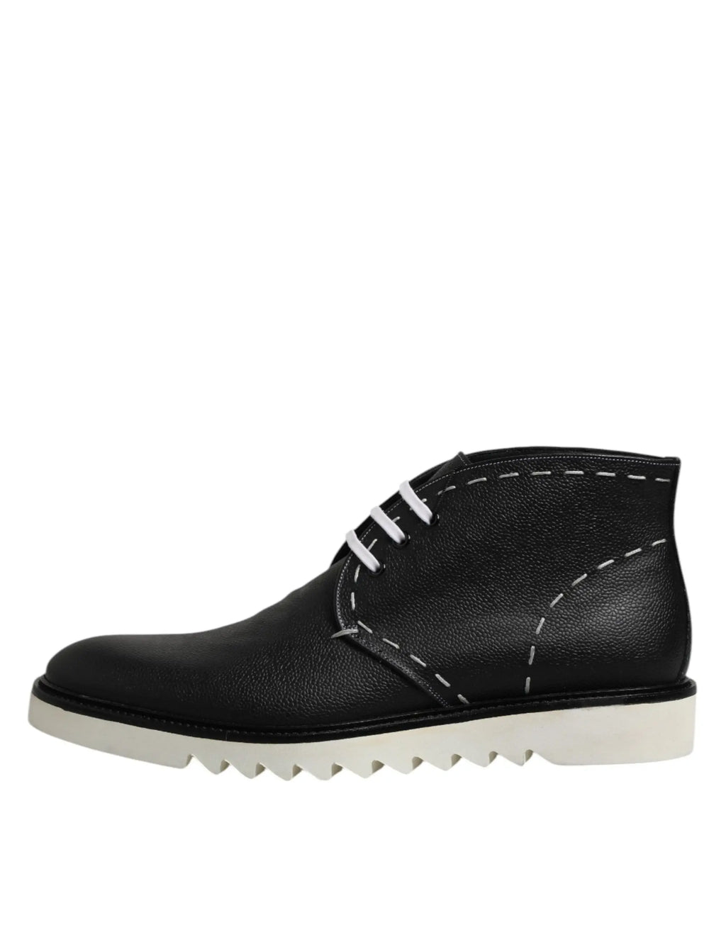 Dolce & gabbana bottines en cuir noir avec lacets blancs et semelle blanche épaisse en caoutchouc