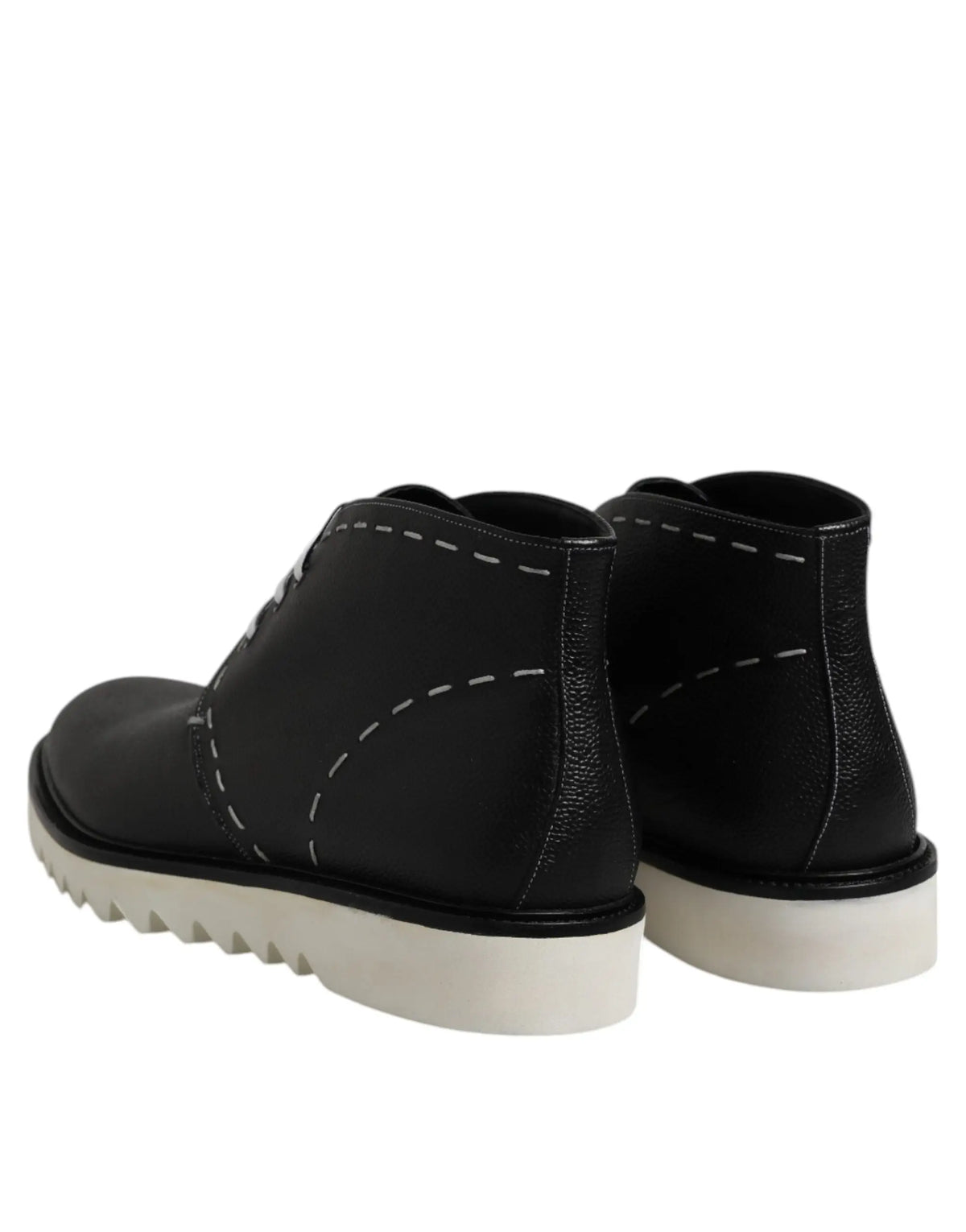 Dolce & Gabbana chaussures bottines en cuir noir avec couture blanche et semelle en caoutchouc blanche chunky