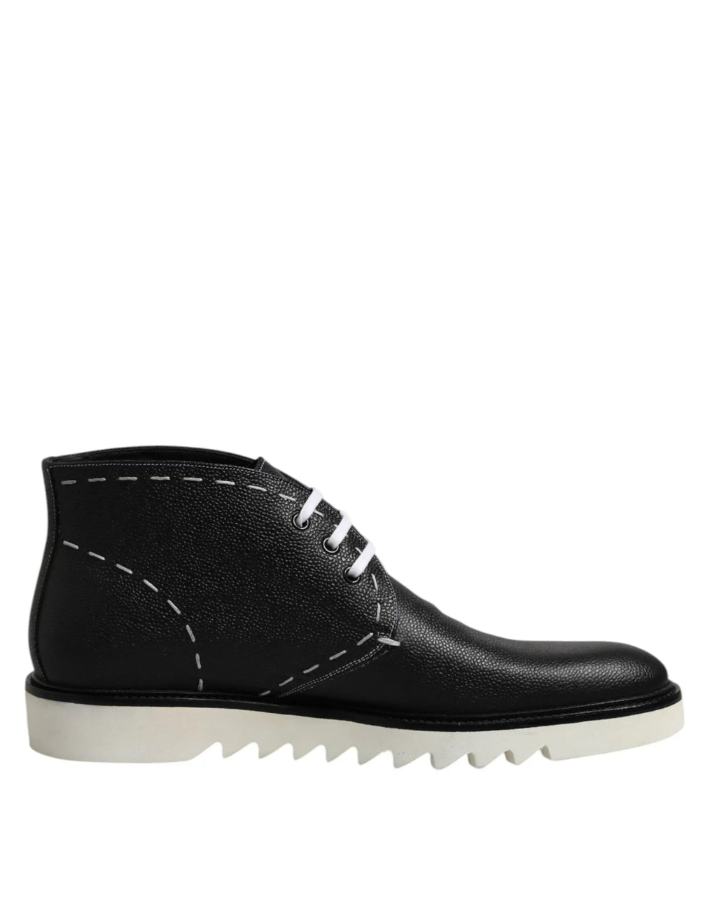 Bottes chelsea dolce & gabbana en cuir noir avec lacets blancs et semelle dentelée texturée