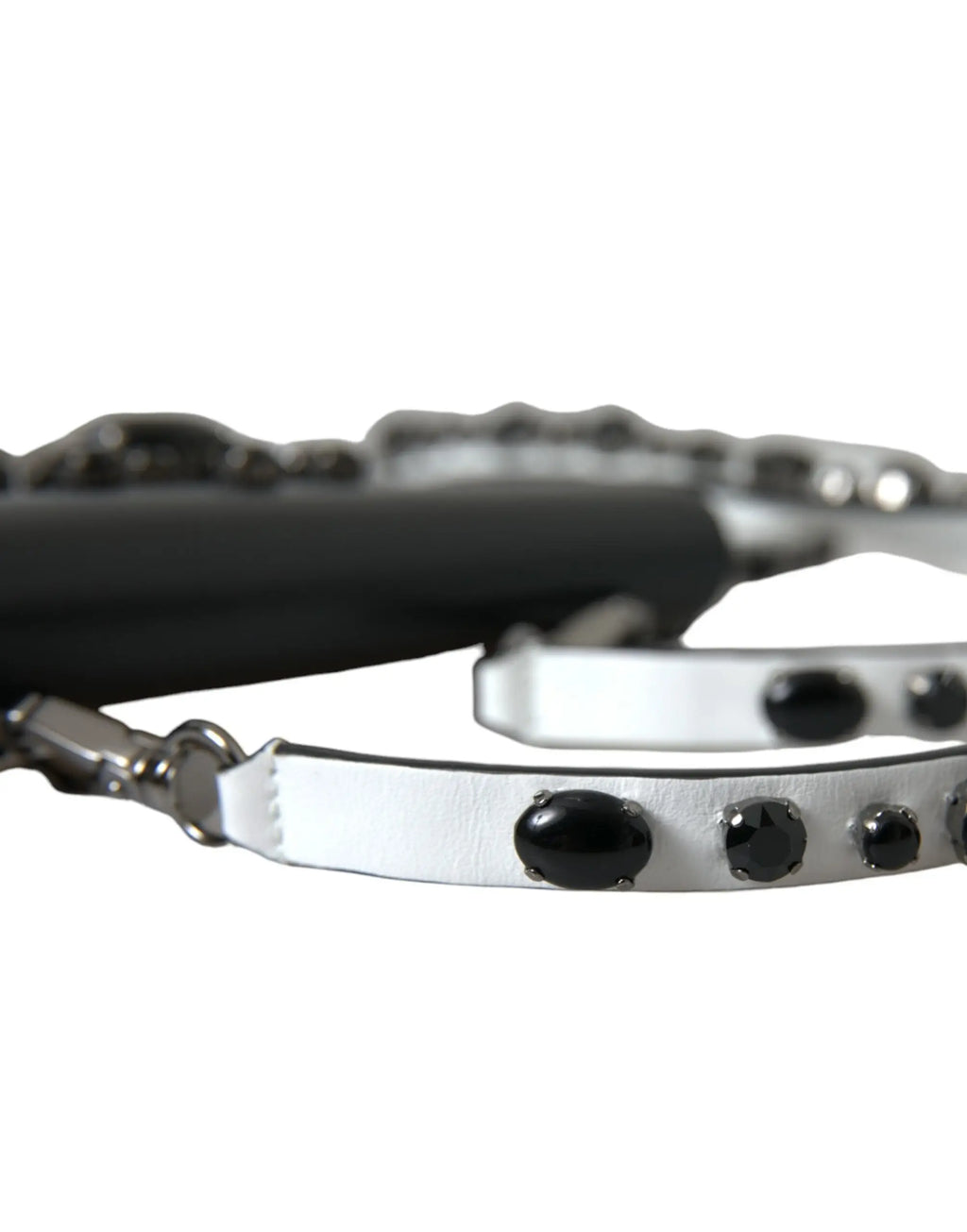 Bracelet en cuir argenté avec clous ovales noirs pour porte-cartes en cuir noir blanc orné de cristaux dolce & gabbana
