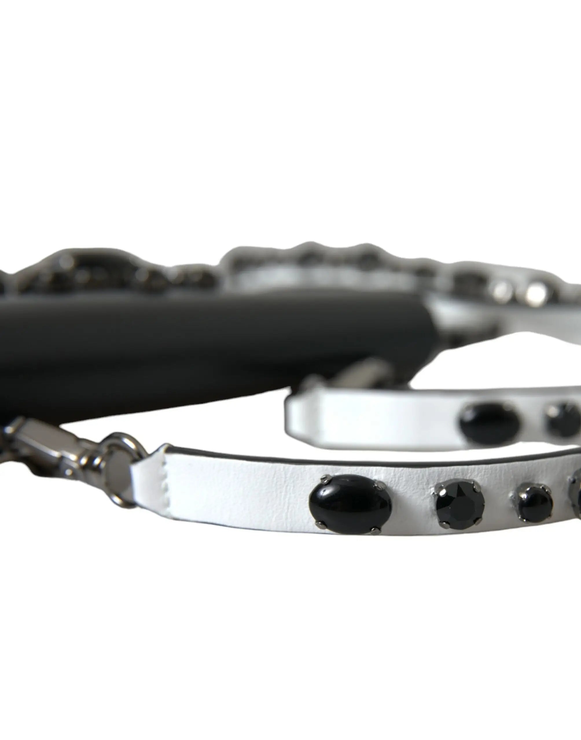 Bracelet en cuir argenté avec clous ovales noirs pour porte-cartes en cuir noir blanc orné de cristaux dolce & gabbana