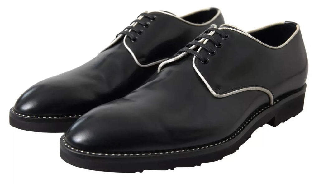 Dolce & gabbana chaussures habillées en cuir noir avec coutures et lacets argentés pour homme
