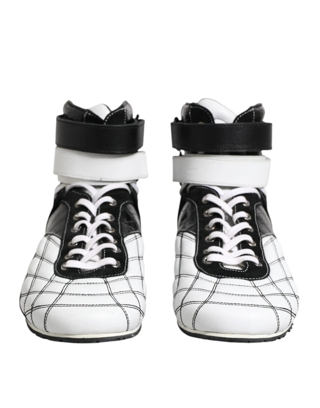 Baskets montantes dolce & gabbana noires et blanches en cuir avec design à carreaux et accents contrastés