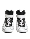 Baskets montantes dolce & gabbana noires et blanches en cuir avec design à carreaux et accents contrastés