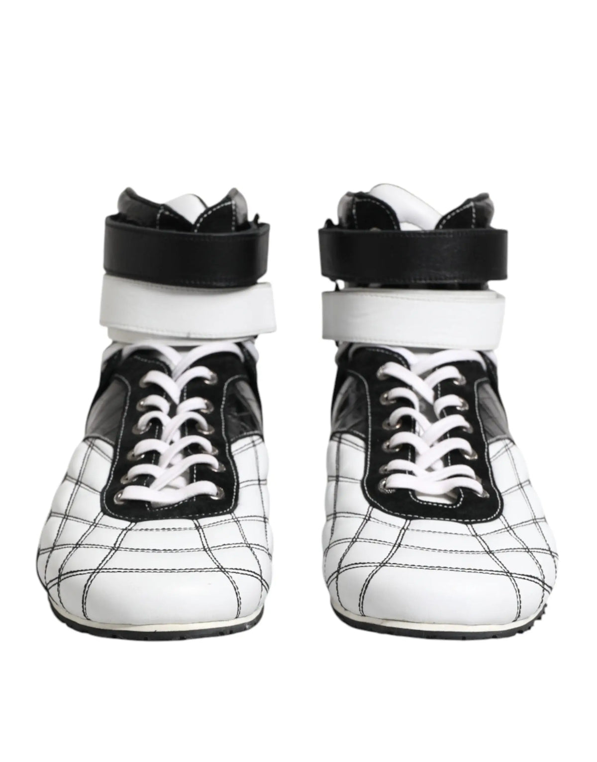 Baskets montantes dolce & gabbana noires et blanches en cuir avec design à carreaux et accents contrastés