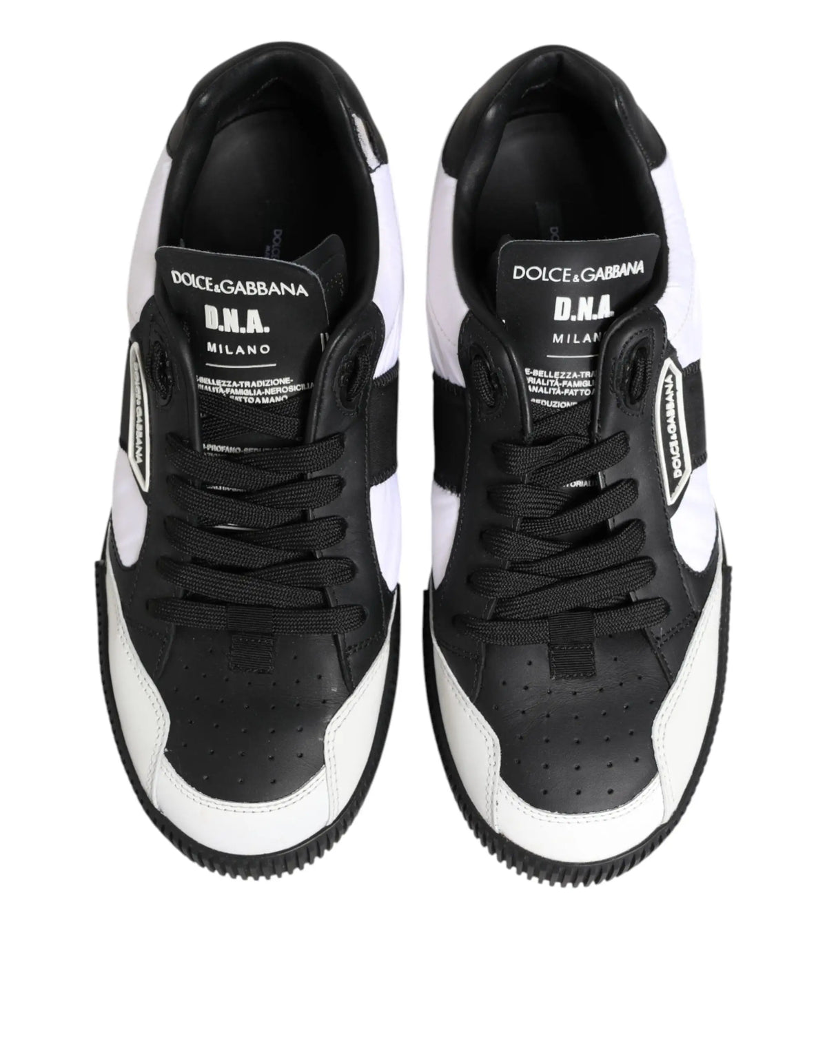 Baskets basses dolce & gabbana noir blanc en cuir avec logo d n a pour un style miami exclusif