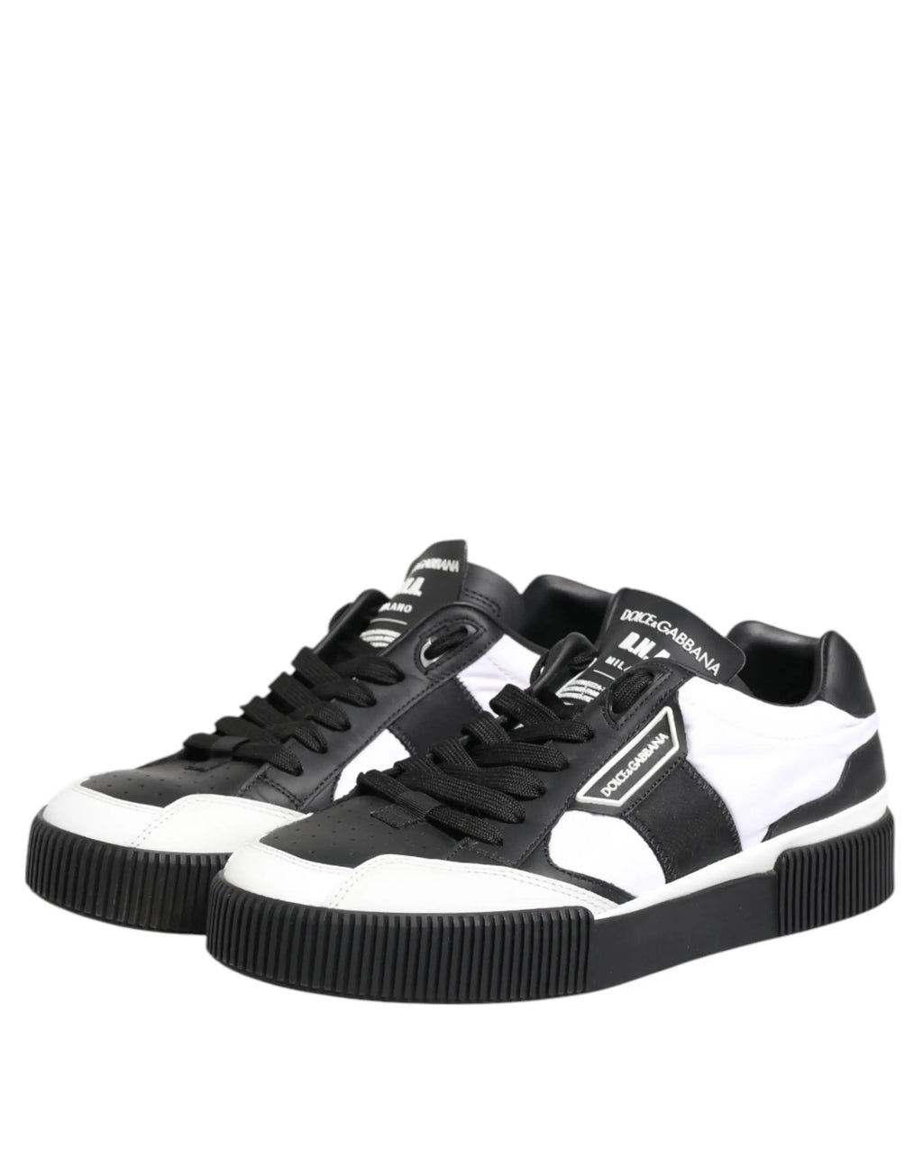 Baskets basses dolce gabbana miami en cuir noir et blanc avec un design audacieux contrasté